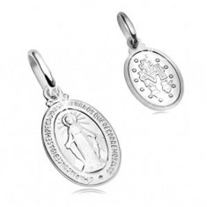 Šperky eshop - Prívesok z bieleho 14K zlata - oválna známka so symbolmi Panny Márie GG204.10