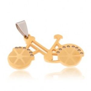 Šperky eshop - Prívesok z chirurgickej ocele - bicykel zlatej farby, číre zirkóny S36.04