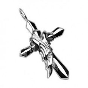 Šperky eshop - Prívesok z chirurgickej ocele - kríž s krídlom anjela G1.11