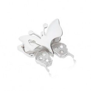 Šperky eshop - Prívesok z chirurgickej ocele - motýľ s výrezom srdiečka na krídlach, číre zirkóniky SP26.24