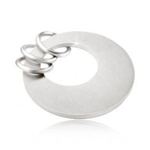 Šperky eshop - Prívesok z chirurgickej ocele - plochý kruh s okrúhlym výrezom, tri krúžky  S25.03