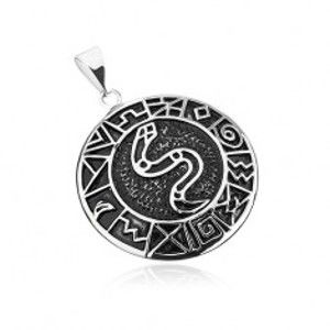 Šperky eshop - Prívesok z chirurgickej ocele, had v kruhu lemovaný starodávnymi symbolmi SP53.11