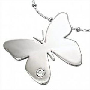 Šperky eshop - Prívesok z chirurgickej ocele, lesklý motýľ s čírym zirkónikom G2.17