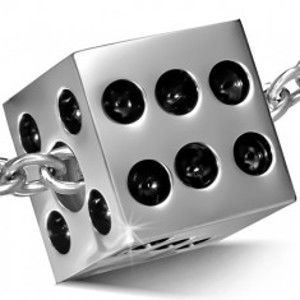 Šperky eshop - Prívesok z chirurgickej ocele, matná hracia kocka, čierne glazúrované bodky Z9.6