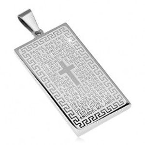 Šperky eshop - Prívesok z chirurgickej ocele, obdĺžniková známka s modlitbou a krížom U23.14