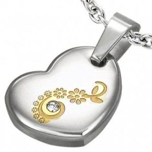Šperky eshop - Prívesok z chirurgickej ocele, srdce s kvietkami a čírym zirkónikom AA09.25