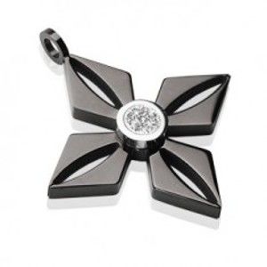 Šperky eshop - Prívesok z čiernej chirurgickej ocele - kvet s ligotavým čírym zirkónom AA06.24