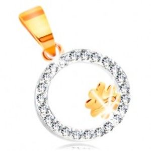 Šperky eshop - Prívesok z kombinovaného 14K zlata - štvorlístok v obruči z čírych zirkónov GG211.58