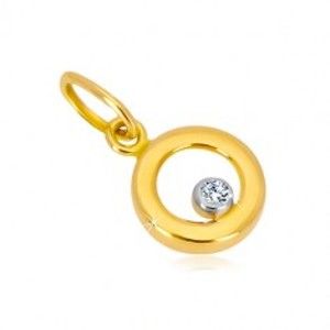 Šperky eshop - Prívesok z kombinovaného zlata 585 - lesklý krúžok, číry zirkón v objímke GG37.24