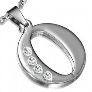 Šperky eshop - Prívesok z nerezovej ocele - tvar písmena "O" s kamienkami AA1.13