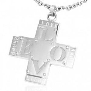 Šperky eshop - Prívesok z ocele - dvojitý kríž s nápisom "LOVE" Z24.2