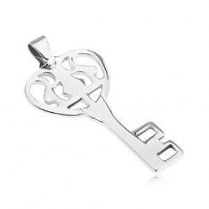 Šperky eshop - Prívesok z ocele - lesklý zdobený kľúč od srdca Y20.13