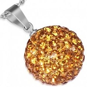 Šperky eshop - Prívesok z ocele - oranžovozlatá gulička, trblietavé zirkóny, 12 mm SP38.18