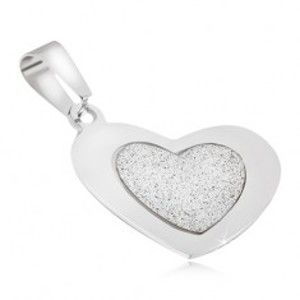 Šperky eshop - Prívesok z ocele - pieskované srdce s lesklým hladkým rámom S54.12