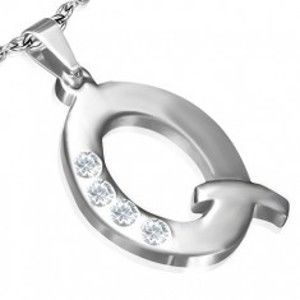 Šperky eshop - Prívesok z ocele - písmeno Q striebornej farby so zirkónmi AA1.15