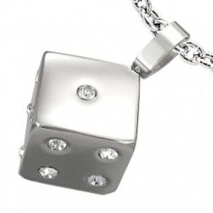 Šperky eshop - Prívesok z ocele 316L, kocka so vsadenými čírymi zirkónmi AA09.19