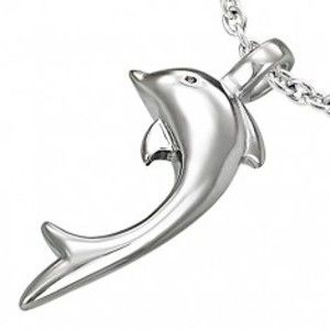 Šperky eshop - Prívesok z ocele 316L striebornej farby, lesklý delfín Z46.18