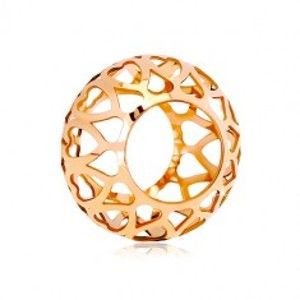 Šperky eshop - Prívesok z ružového 14K zlata - dutý valček s vyrezávanými srdiečkami GG18.29