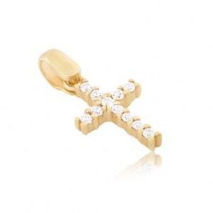 Šperky eshop - Prívesok zo 14K zlata - malý zirkónový krížik uchytený paličkami GG03.20
