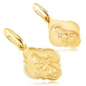 Šperky eshop - Prívesok zo 14K zlata - matný medailón s Kristom a Madonou GG05.14