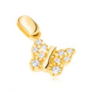 Šperky eshop - Prívesok zo 14K zlata - motýlik so štruktúrovanými krídlami a zirkónmi GG02.12