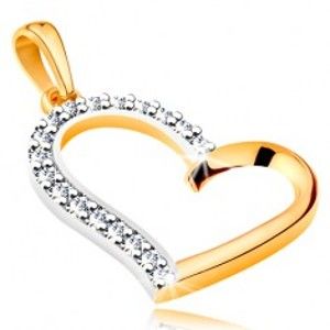 Šperky eshop - Prívesok zo 14K zlata - nepravidelný obrys srdca so zirkónovou polovicou GG195.30
