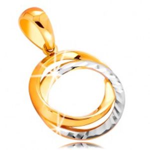 Šperky eshop - Prívesok zo 14K zlata - prepojené obruče s gravírovaním, dvojfarebné prevedenie GG15.40