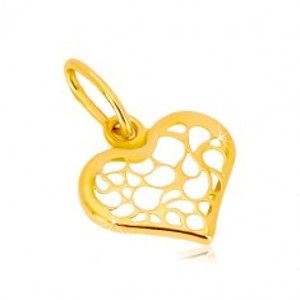 Šperky eshop - Prívesok zo 14K žltého zlata - symetrické srdce zdobené filigránom GG37.23