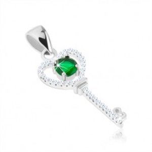 Šperky eshop - Prívesok zo striebra 925, trblietavý kľúčik, zelený okrúhly zirkón SP61.24