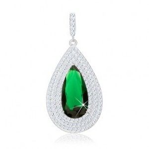 Šperky eshop - Prívesok zo striebra 925, veľká smaragdovo zelená kvapka, trojitý číry lem S23.20