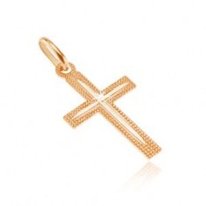 Šperky eshop - Prívesok zo zlata 14K - latinský trblietavý krížik s úzkym zárezom GG07.08
