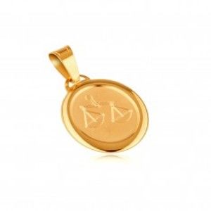 Šperky eshop - Prívesok zo zlata 14K - matná známka s gravírovaným symbolom VÁHY GG08.38