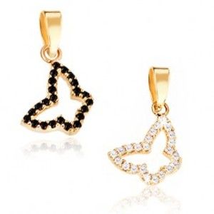 Šperky eshop - Prívesok zo zlata 14K - obrys motýlika, dve farebné kombinácie, kamienky  GG08.25 - Farba: Číra - čierna