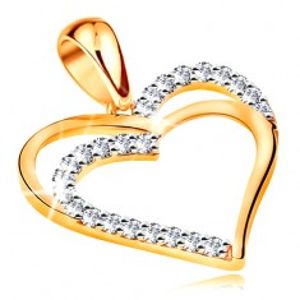 Šperky eshop - Prívesok zo žltého 14K zlata - dvojitý obrys srdca, línie čírych zirkónov GG194.62