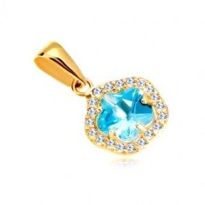 Šperky eshop - Prívesok zo žltého 14K zlata - kvet z modrého syntetického akvamarínu a zirkónov GG18.40