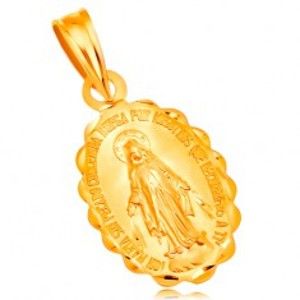 Šperky eshop - Prívesok zo žltého 14K zlata - oválny medailón Panny Márie, obojstranný GG204.30