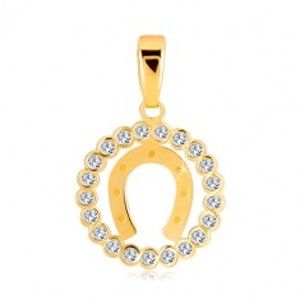 Šperky eshop - Prívesok zo žltého 14K zlata - zirkónový kruh a podkova pre šťastie GG35.28
