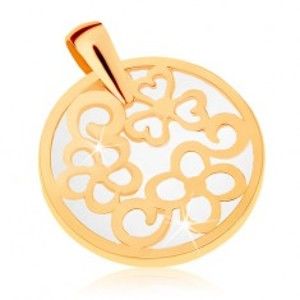 Šperky eshop - Prívesok zo žltého 9K zlata - kontúra kruhu s ornamentami, perleťový podklad GG70.04
