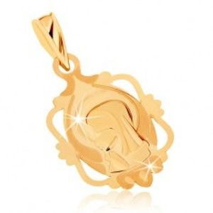Šperky eshop - Prívesok zo žltého 9K zlata - medailón s Pannou Máriou v ozdobnom ráme GG70.10