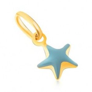 Šperky eshop - Prívesok zo žltého 9K zlata - trblietavá vypuklá modrá hviezda, glazúra GG06.25
