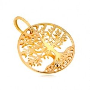 Šperky eshop - Prívesok zo žltého zlata 585 - kruh s vyrezávaným stromom života GG18.36