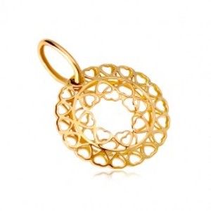 Šperky eshop - Prívesok zo žltého zlata 585 - kruh zo spojených drobných srdiečok GG18.19