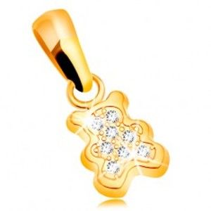 Šperky eshop - Prívesok zo žltého zlata 585 - malý medvedík zdobený čírymi zirkónmi GG34.25