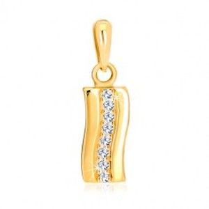 Šperky eshop - Prívesok zo žltého zlata 585 - mierne zvlnený lesklý pás, zirkónová línia GG35.23