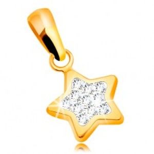 Šperky eshop - Prívesok zo žltého zlata 585 - trblietavá päťcípa hviezda, číre zirkóny GG34.26