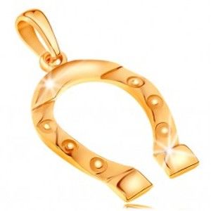Šperky eshop - Prívesok zo žltého zlata 585, symbol šťastia - podkovička, gravírované kolieska GG195.09
