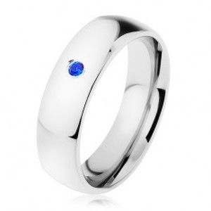 Šperky eshop - Prsteň, oceľ 316L, strieborný odtieň, zrkadlový lesk, modrý zirkónik HH10.15 - Veľkosť: 49 mm