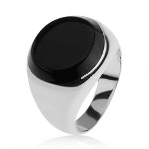 Prsteň s čiernym glazúrovaným kruhom, lesklé ramená, striebro 925 - Veľkosť: 61 mm
