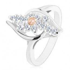 Šperky eshop - Prsteň s lesklými ramenami, číre zirkónové línie, oranžový zirkónik v strede R43.20 - Veľkosť: 49 mm