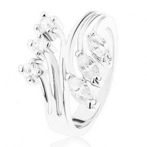 Šperky eshop - Prsteň s lesklými rozvetvenými ramenami a zirkónovým ukončením R38.30 - Veľkosť: 52 mm